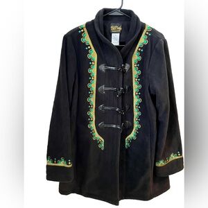 Bob Mackie Wearable Art Black Embroidered Toggle Coat – Size Medium